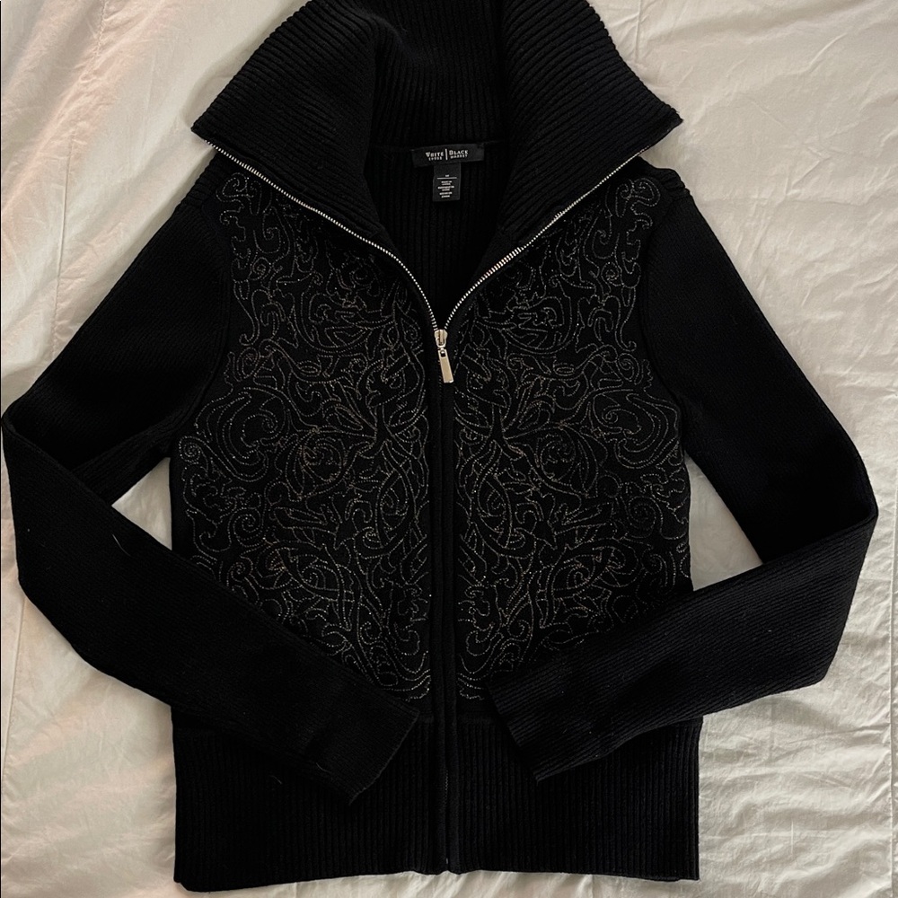 White House Black Market Black Turtleneck Zip-Up Sweater